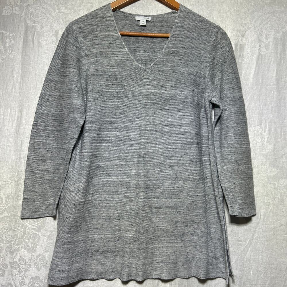 PureJill J Jill Tunic Large PETITE Gray Cotton Modal Linen Sweater Lightweight